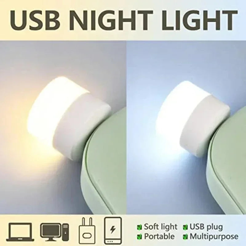 10pcs USB Plug LED Reading Lamps Eye Protection round Light for Computer Mobile Power Small Book Night Light
