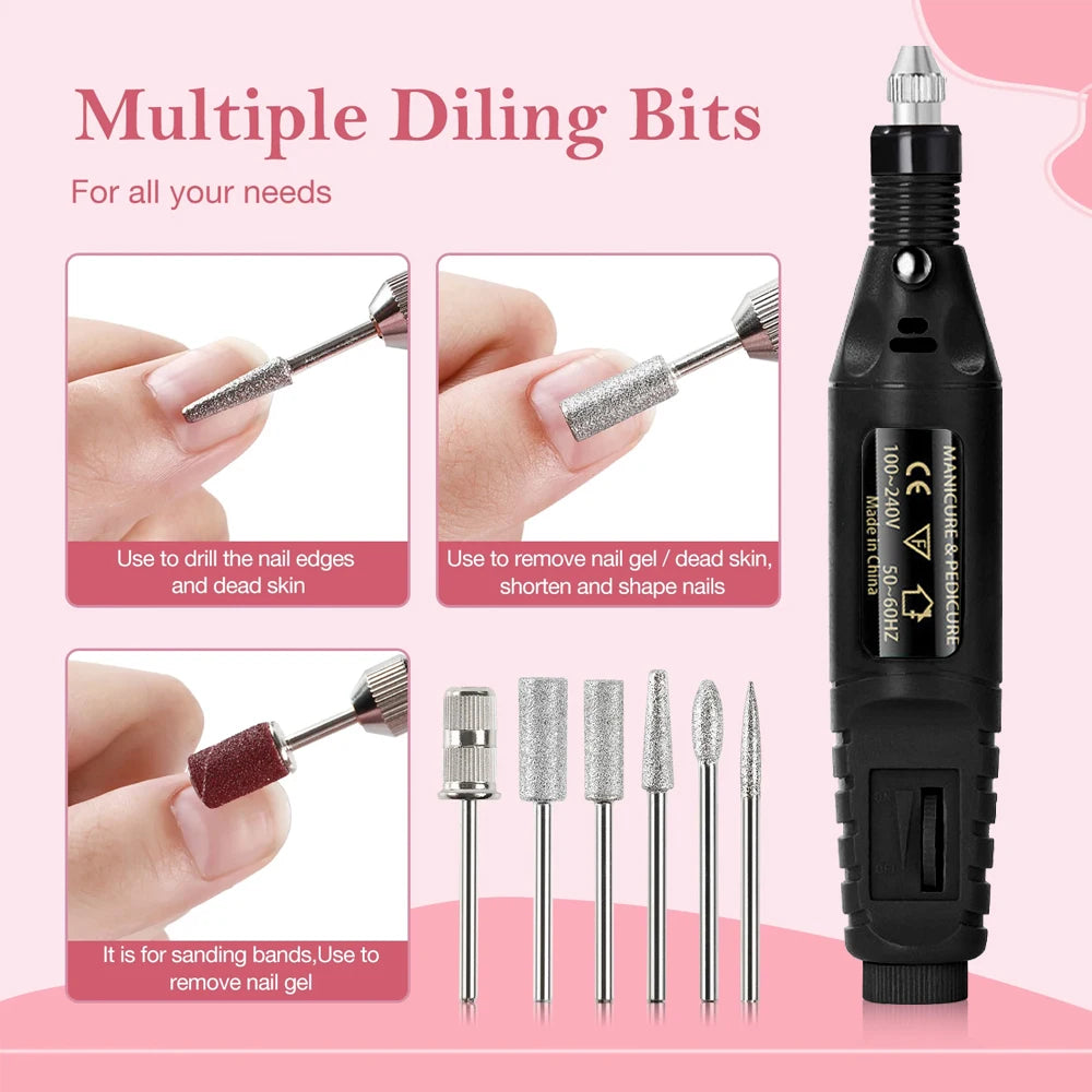 LULAA Strong Electric Nail Sander Nail Drill Machine Grinding Equipment Milling Cutter For Manicure Pedicure Polishing Tools