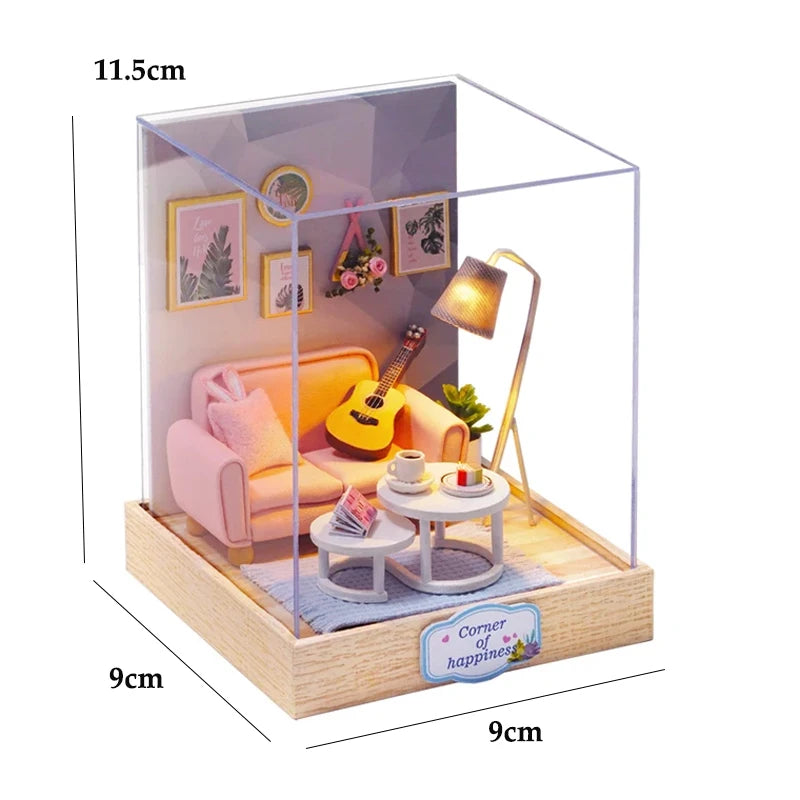 Wooden Miniature Doll House DIY Small House Kit 3D Puzzle Assemble Building Model Home Bedroom Decoration With Furniture Gifts