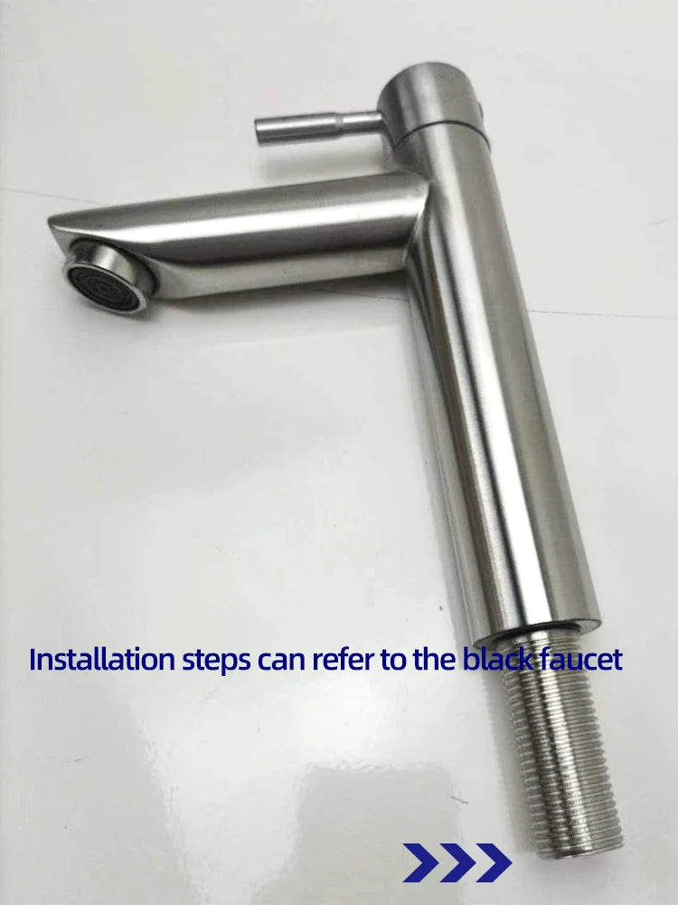 Basin Faucet 304 Stainless Steel Single Cold Water Tap Black Silver Color Deck Mounted Basin Sink Tap G1/2