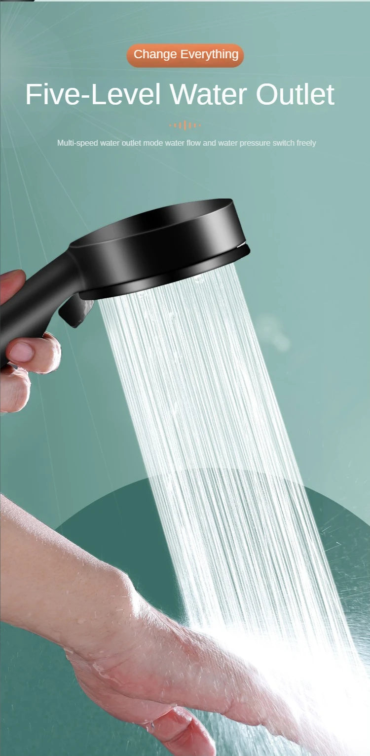 High Pressure Shower Head 5 Modes Adjustable Showerheads with Hose Water Saving One-Key Stop Spray Nozzle Bathroom Accessories