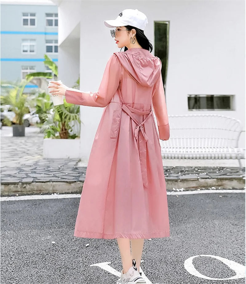 2025Spring Summer New Sunscreen Jacket Ladies Loose Hooded Windbreaker Western-Style Long Sun Protection Clothing Coat Women Top