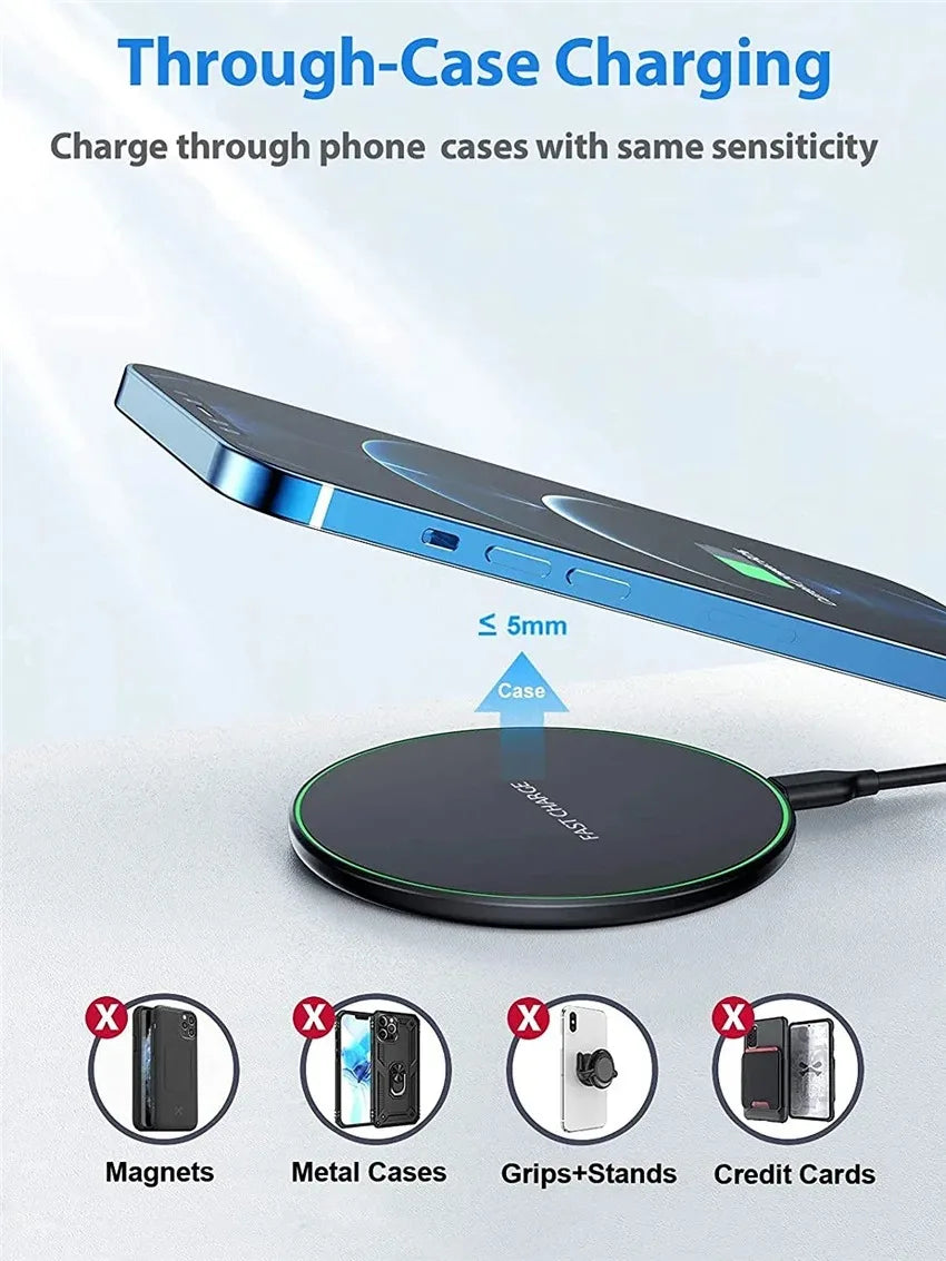 60W Wireless Charger Pad for iPhone 14 13 12 11 Pro Max X Samsung Xiaomi Huawei QC Power Bank Fast Charging Dock Station