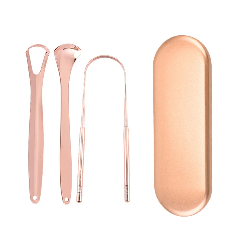 Stainless Steel Tongue Scraper Cleaner Travel Handy Case Fresh Breath Cleaning Coated Oral Hygiene Scrapper Cleaning Tools
