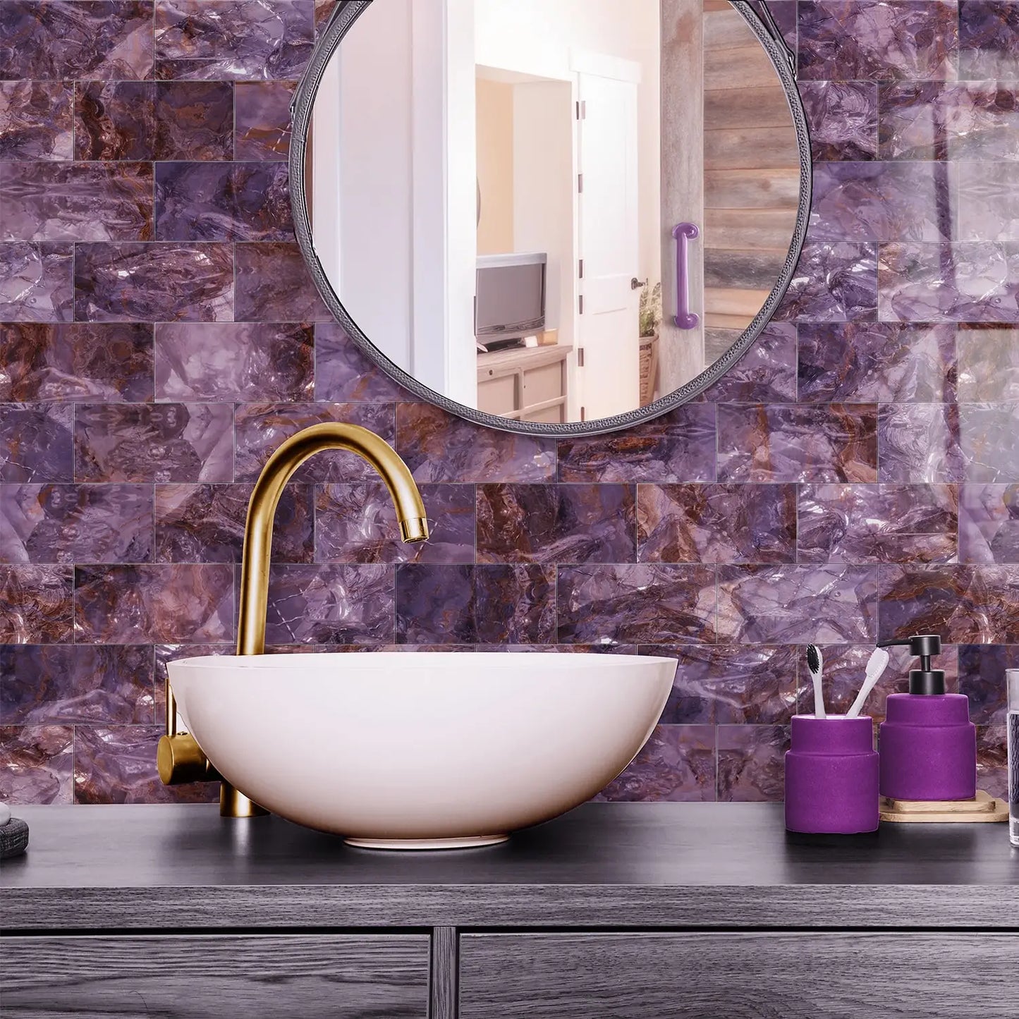 Marble Pattern Wall Sticker, 16/32/64pcs Peel & StickWall Decal, Waterproof Decorative Sticker For Home