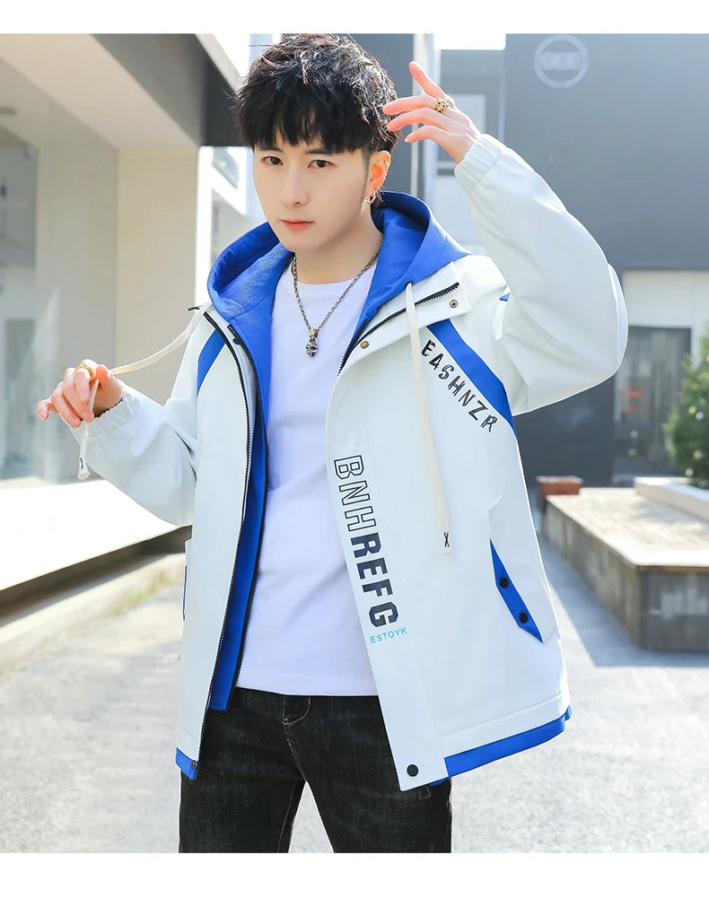 Fashion Spring Autumn Casual Hooded Jacket For Men's Loose Coat Hip Hop Streetwear Zipper Windbreaker Youth Outdoor Top Clothing