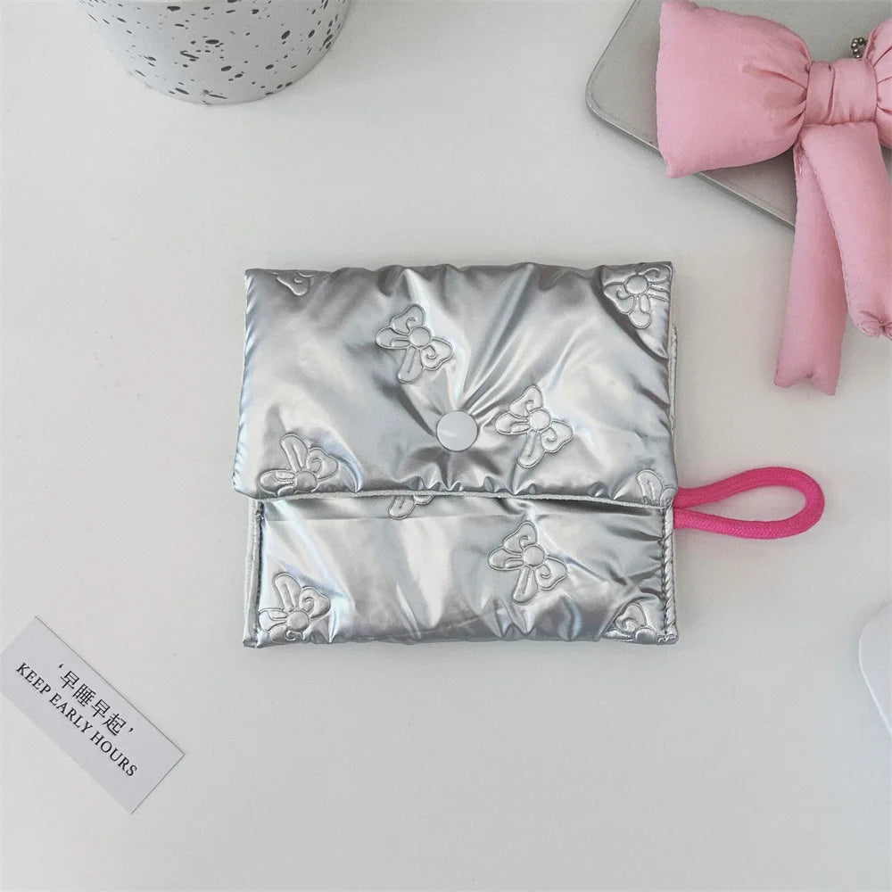 Silver Lingge Bow Pattern  Coin Purses Small Canvas Coin Wallet Lady Girls Earphone Coin Key Money Storage Bag Zipper Pouch