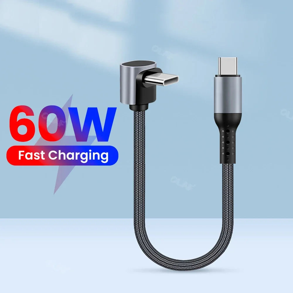 25cm/50cm Short USB Type C to Type C Cable 90 Degree Elbow USB C Cable Fast Charging For iphone 15 Xiaomi Huawei Power Bank Wire