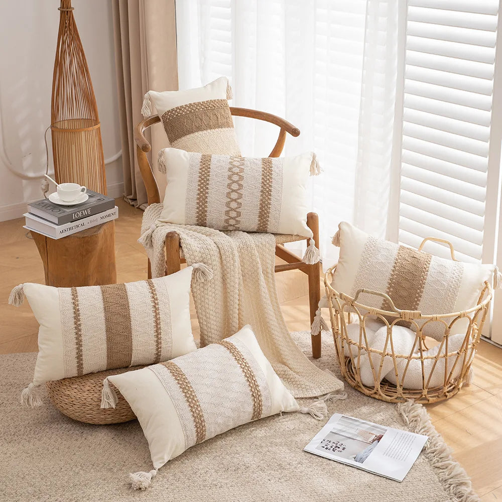 30x50/45x45cm Bohemian Linen Embroidered Fringed Throw Pillow Cover Waist Light Luxury Cushion Cover Pillowcase Home Decor