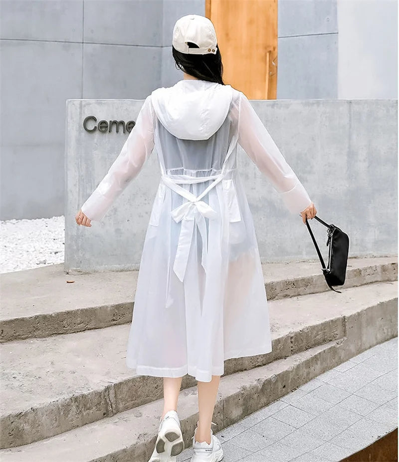 2025Spring Summer New Sunscreen Jacket Ladies Loose Hooded Windbreaker Western-Style Long Sun Protection Clothing Coat Women Top