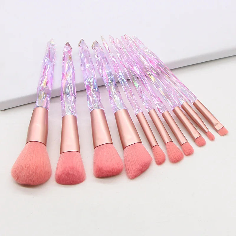 Makeup Brush Set 10Pcs Crystal Eyebrow Shadow Lip Pencil Blush Cosmetic Brushes Transparent Diamond Handle Novice Beauty Tools