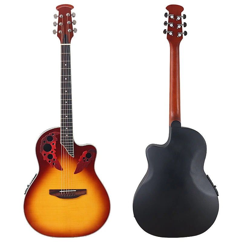 Ovation Model 41 Inch Round Back Electric Acoustic Guitar Cutaway Design 6 Strings Folk Style With Pick Up