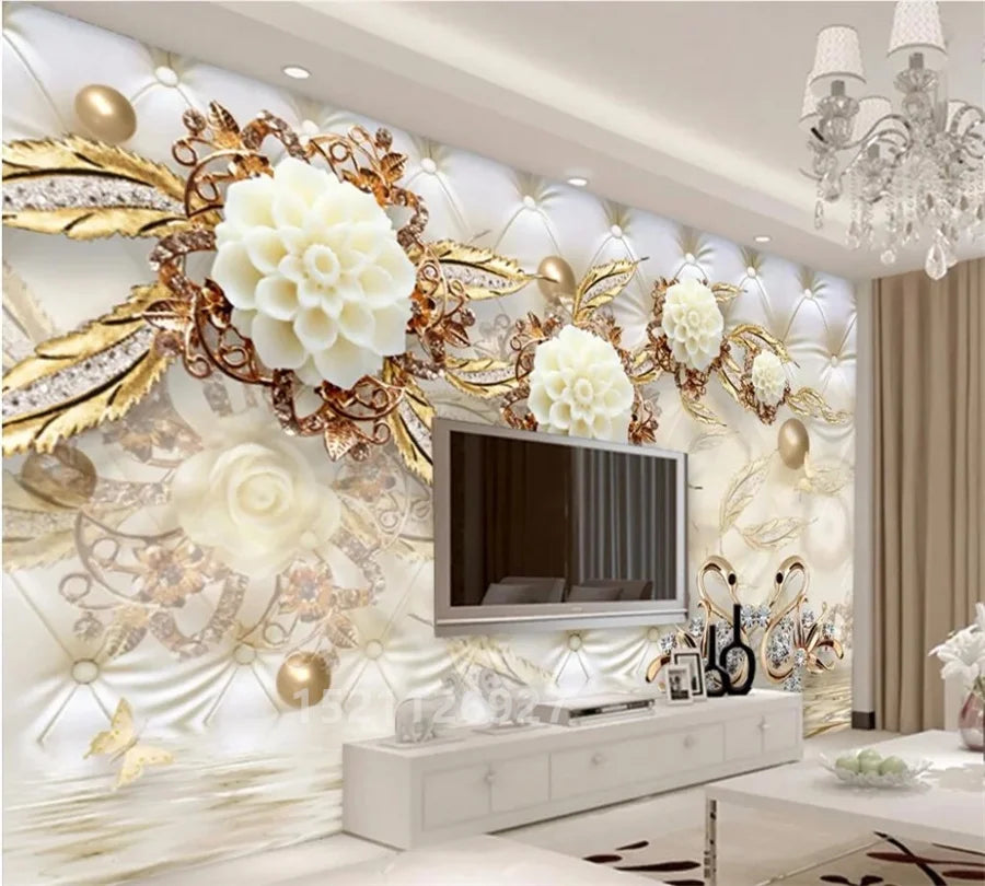 wellyu Custom 3D wallpaper luxury black dahlia soft bag jewelry обои TV background wall living room bedroom moisture wallpaper