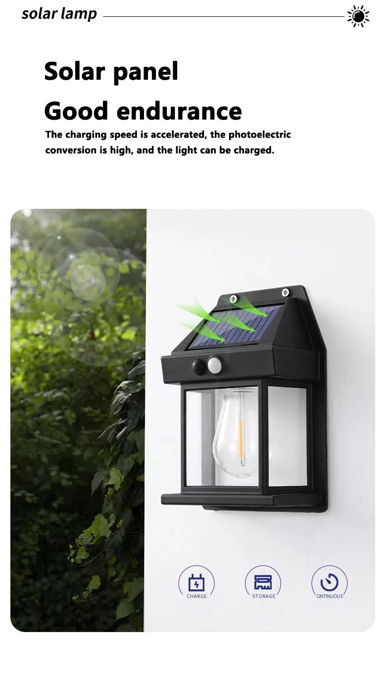 Outdoor Solar Tungsten Wall Light with Motion Sensor IP65 Waterproof LED Safety Light for Patio Outdoor Deck Porch Barn Balcony