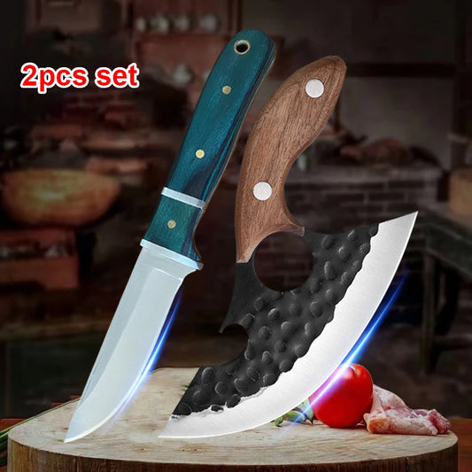 Barbecue Knife Can Open Bottle Cleaver Meat Fruit Vegetables Utility Boning Knife Kitchen Chef  Knives Wooden Handle With Sheath