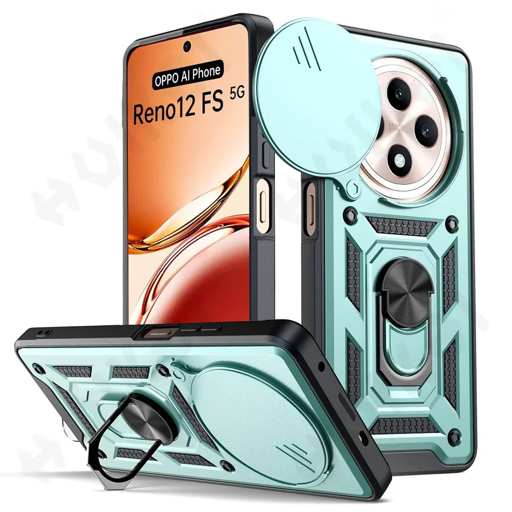Case for OPPO Realme 13 12 Pro Plus Reno 12 Pro 12F Camera Lens Phone Case Ring Stand Armor TPU Antill Silicone Rotate Cover