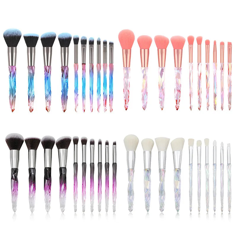 Makeup Brush Set 10Pcs Crystal Eyebrow Shadow Lip Pencil Blush Cosmetic Brushes Transparent Diamond Handle Novice Beauty Tools
