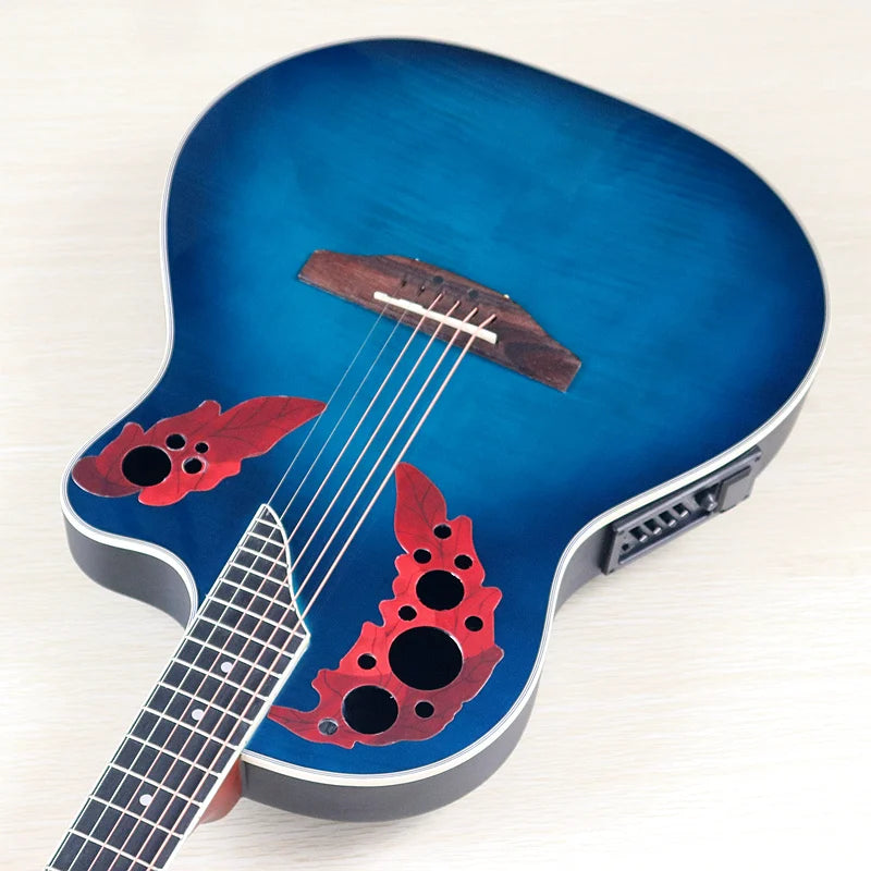 Ovation Model 41 Inch Round Back Electric Acoustic Guitar Cutaway Design 6 Strings Folk Style With Pick Up