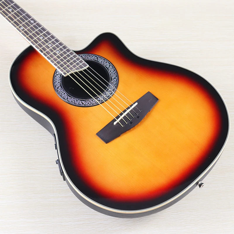 Ovation Model 41 Inch Round Back Electric Acoustic Guitar Cutaway Design 6 Strings Folk Style With Pick Up