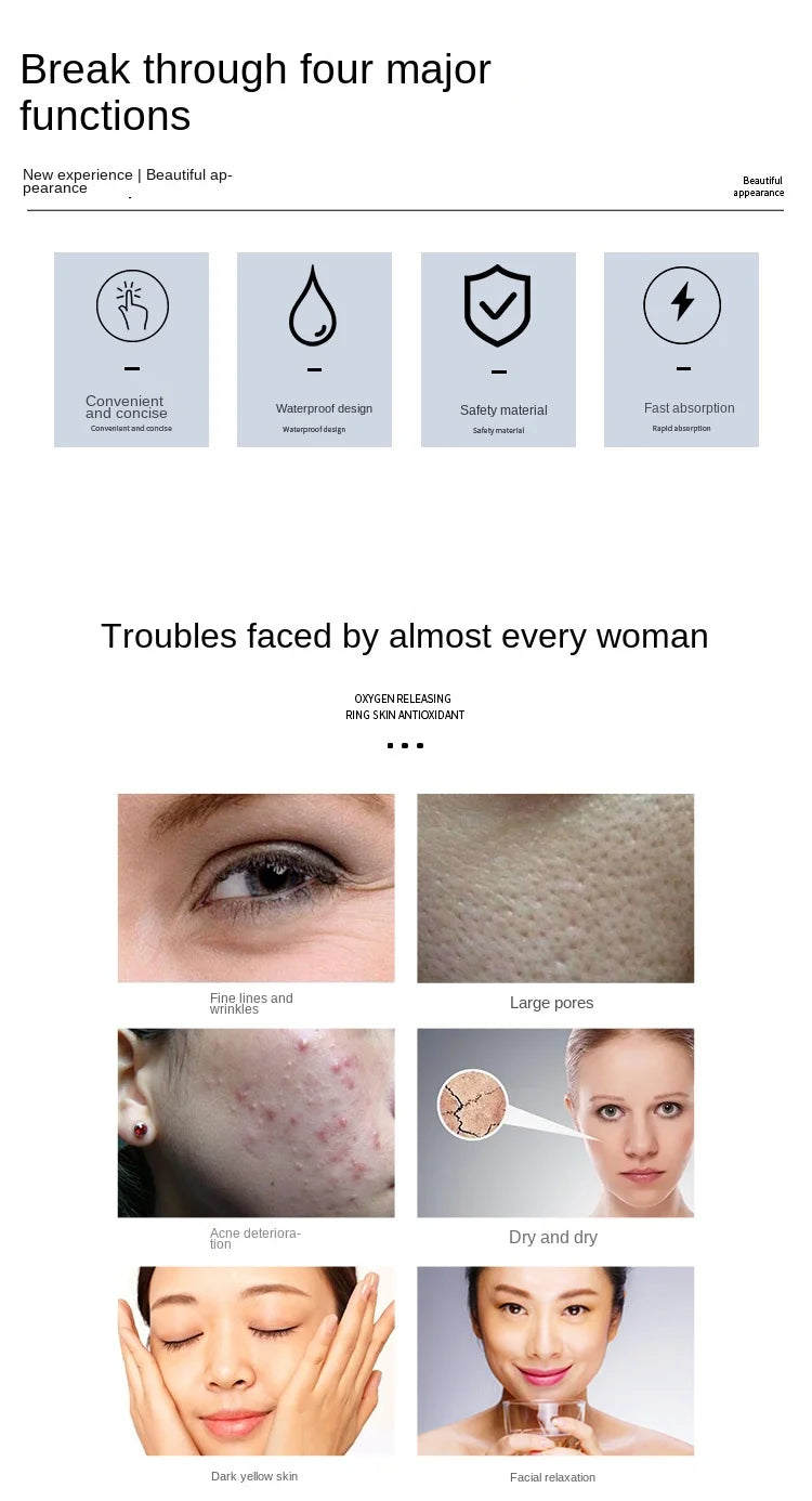 Free Shipping Oxygen Release Ring Shrink Pores Firm and Bright Lock Water Fading Wrinkle Smooth Elasticity Weaken Acne Oil