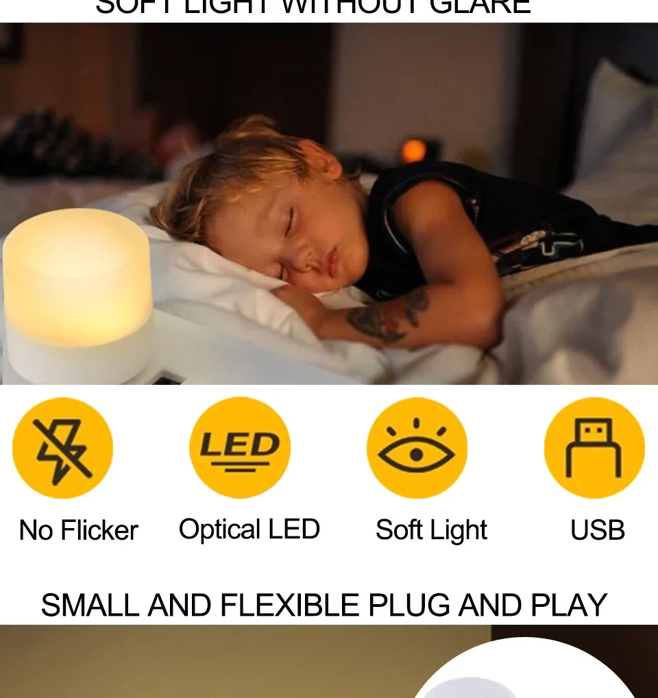 10pcs USB Plug LED Reading Lamps Eye Protection round Light for Computer Mobile Power Small Book Night Light