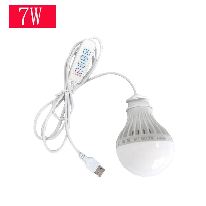 DC5V Led Camping Light 5W/7W Usb Emergency Bulb 3-color Dimmable Hanging Tent Light Barbecue Fishing Repair Outdoor Equipment