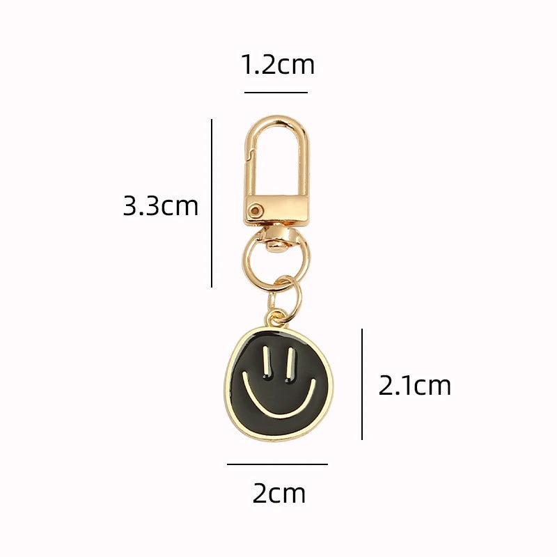 Lovely Smile Face Keychain Cute White Purple Yellow Pink Blue Black Enamel Metal Key Ring Bag Accessories For Women Ladies