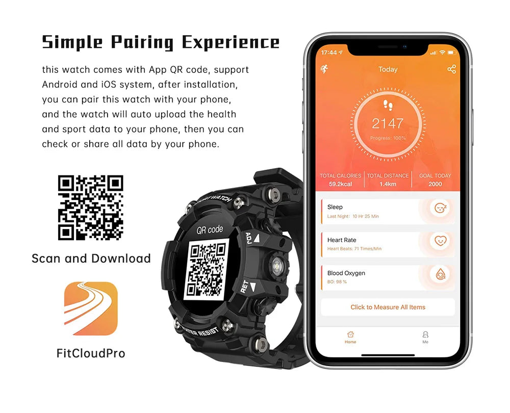 T6plus Compass Altitude Air Pressure Smart Watch  100+ Sport Mode Fitness Tracker Outdoor Military Smartwatch