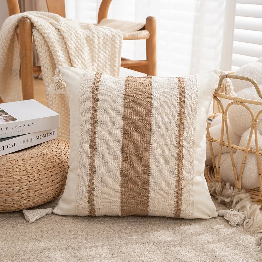 30x50/45x45cm Bohemian Linen Embroidered Fringed Throw Pillow Cover Waist Light Luxury Cushion Cover Pillowcase Home Decor