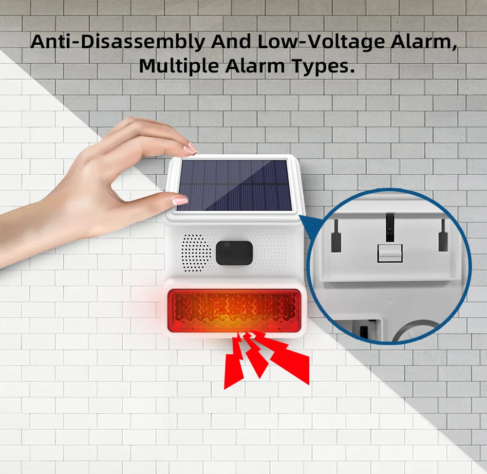 433MHz Solar Outdoor Waterproof Siren with LED Flashing Light Function as Home Garage Shed Alarm System