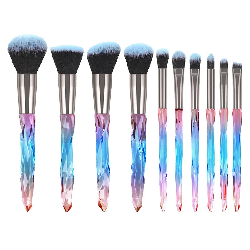 Makeup Brush Set 10Pcs Crystal Eyebrow Shadow Lip Pencil Blush Cosmetic Brushes Transparent Diamond Handle Novice Beauty Tools