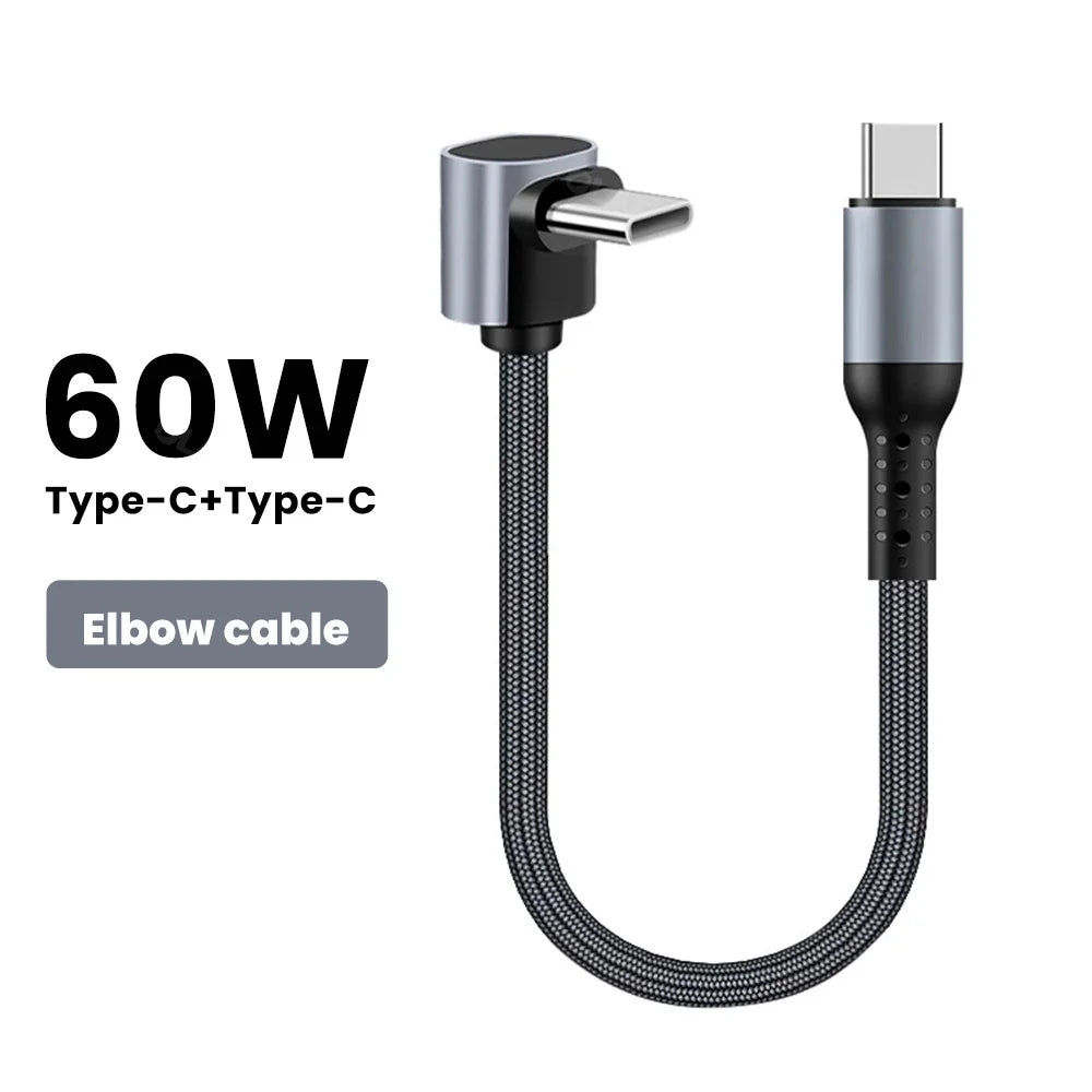 25cm/50cm Short USB Type C to Type C Cable 90 Degree Elbow USB C Cable Fast Charging For iphone 15 Xiaomi Huawei Power Bank Wire