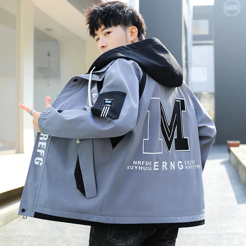 Fashion Spring Autumn Casual Hooded Jacket For Men's Loose Coat Hip Hop Streetwear Zipper Windbreaker Youth Outdoor Top Clothing