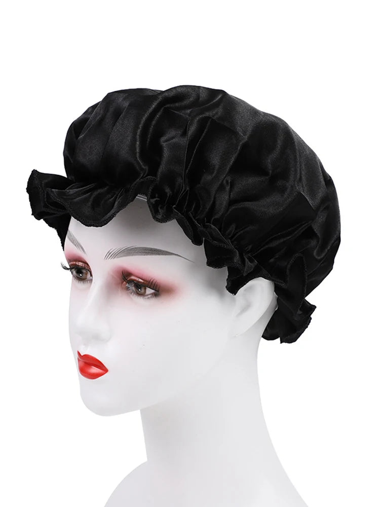 Lace Sleeping Cap Multifunctional Hair Care Cap Shower Cap Beauty Makeup Cap Imitation Silk Home Hat Suitable For Natural Curly