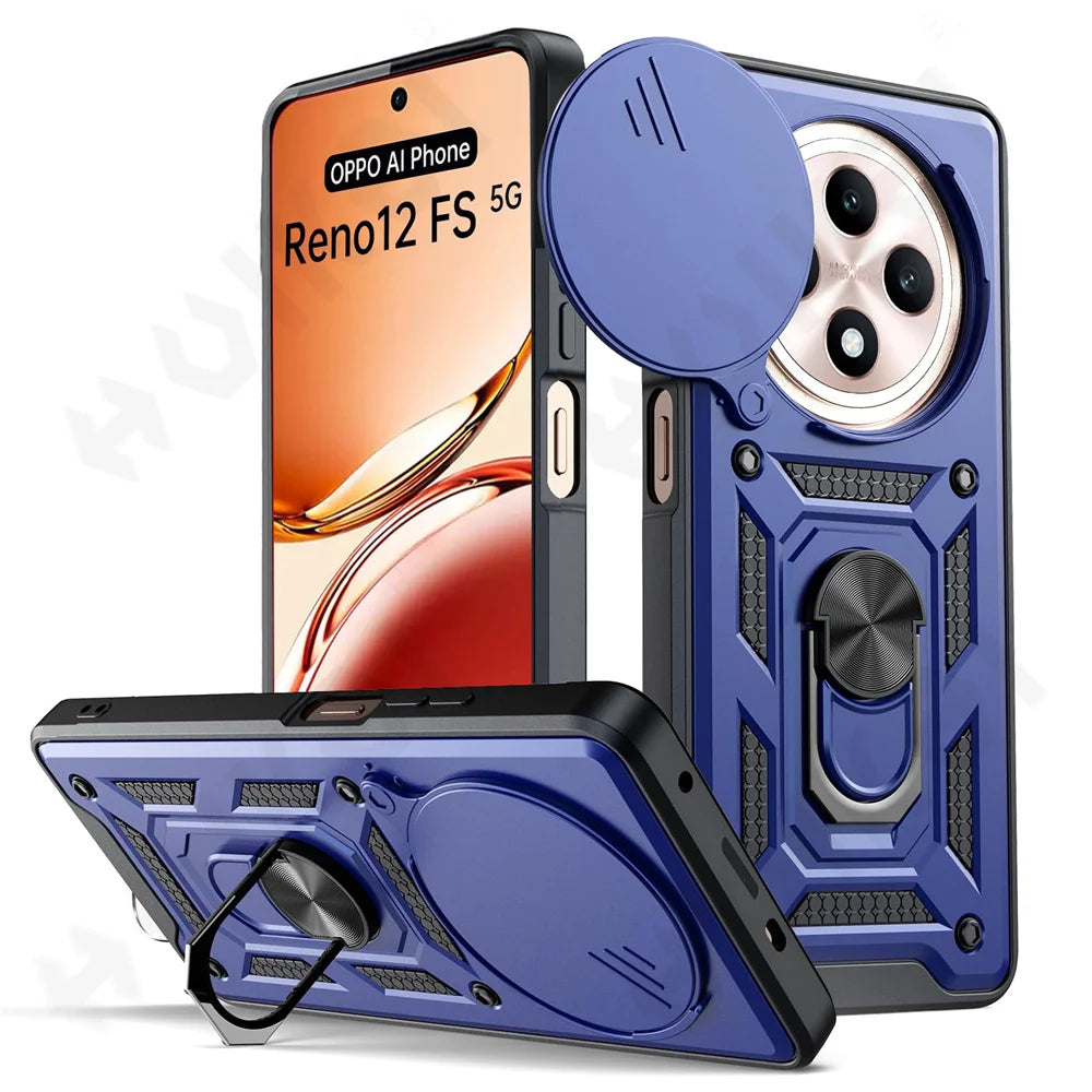 Case for OPPO Realme 13 12 Pro Plus Reno 12 Pro 12F Camera Lens Phone Case Ring Stand Armor TPU Antill Silicone Rotate Cover