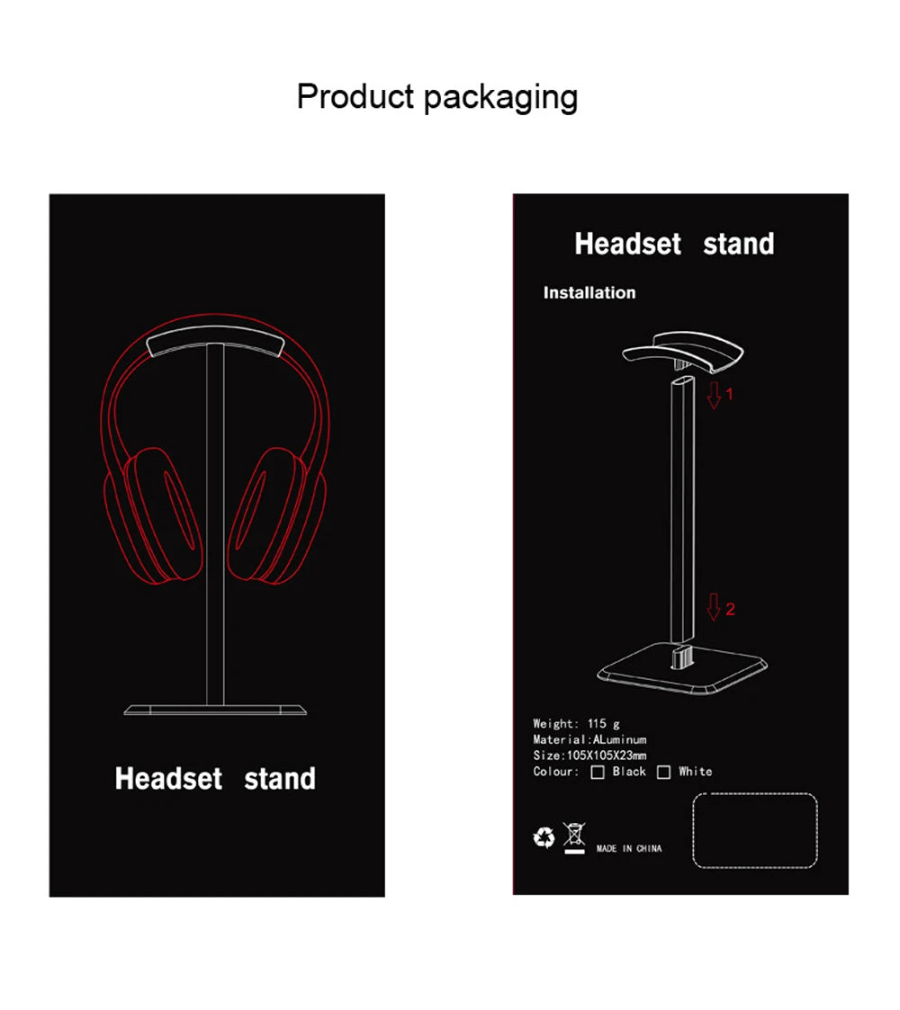 New Black And White Earphone Holder Detachable Computer Esports Game Headset Desktop Storage Universal Display Rack