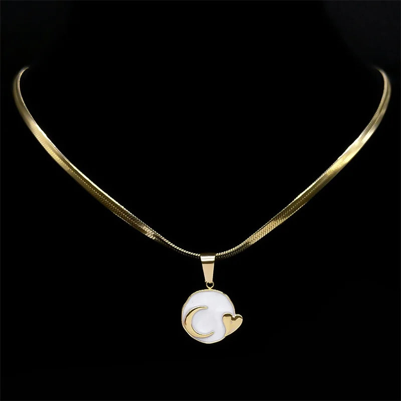 Moon Heart Enamel Lava Pendant Necklace for Women Korean Stainless Steel Gold Color Clavicle Chain Necklaces Jewelry NZZZ397S04