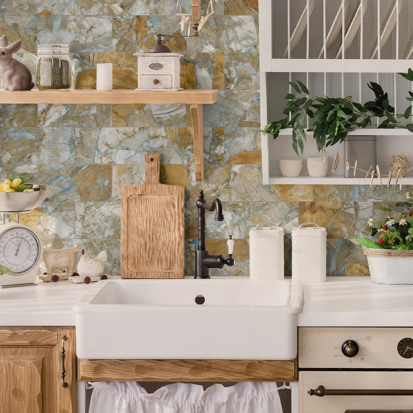 Marble Pattern Wall Sticker, 16/32/64pcs Peel & StickWall Decal, Waterproof Decorative Sticker For Home
