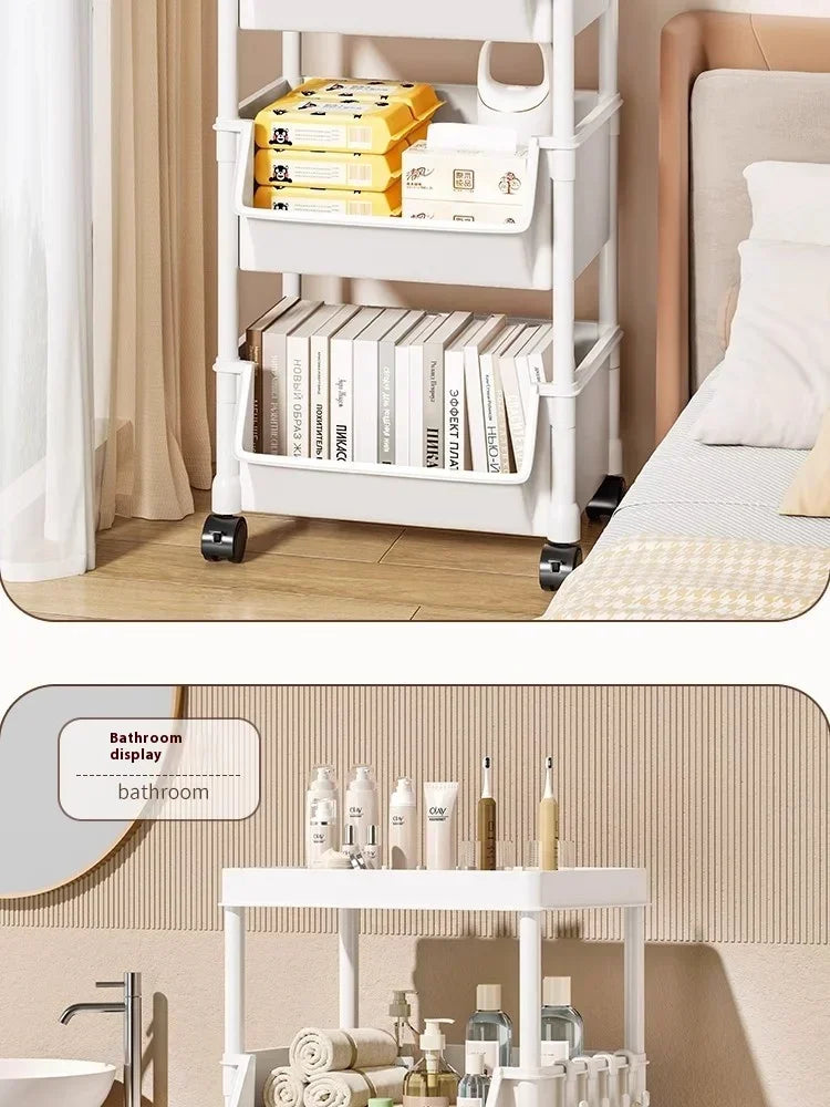 Rack Trolley Bookshelf Kitchen Storage Rack Kitchen Corner Narrow Slit Storage Cabinet Bathroom Living Room Snacks Rack