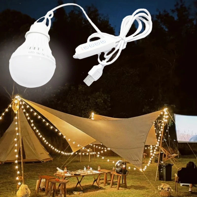 DC5V Led Camping Light 5W/7W Usb Emergency Bulb 3-color Dimmable Hanging Tent Light Barbecue Fishing Repair Outdoor Equipment