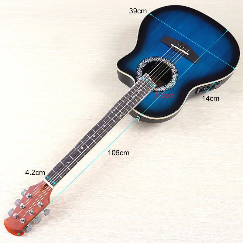 Ovation Model 41 Inch Round Back Electric Acoustic Guitar Cutaway Design 6 Strings Folk Style With Pick Up