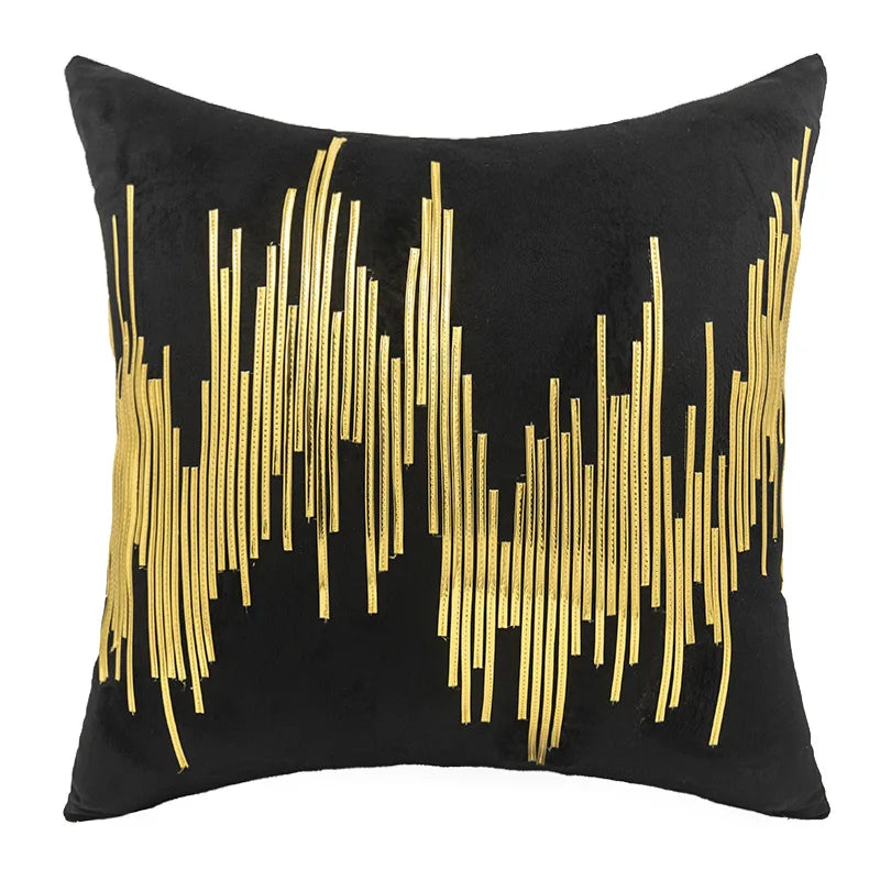 GUVINCI Midcentury Modern Faux Gilt Metallic Stripes Decorative Cushion Cover Luxury Velvet Throw Pillow Case For Hotel Villa