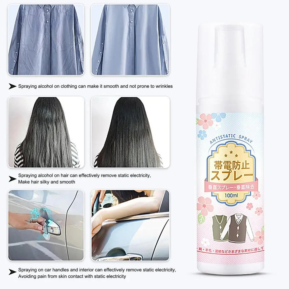 Static Remover For Clothes 100ml Instant Wrinkles Release Spray Travel Size Odorless Static Remover Eliminate Static Shock