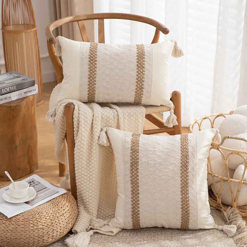 30x50/45x45cm Bohemian Linen Embroidered Fringed Throw Pillow Cover Waist Light Luxury Cushion Cover Pillowcase Home Decor