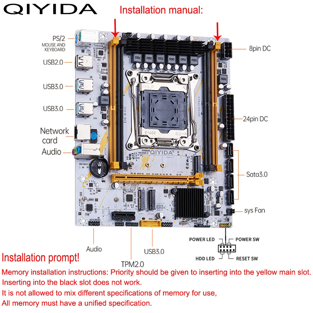 QIYIDA X99 Motherboard LGA 2011-3 Set Kit Xeon E5 2680 V4 CPU Processor 32G=2*16G DDR4 REG ECC RAM Memory NAME M.2