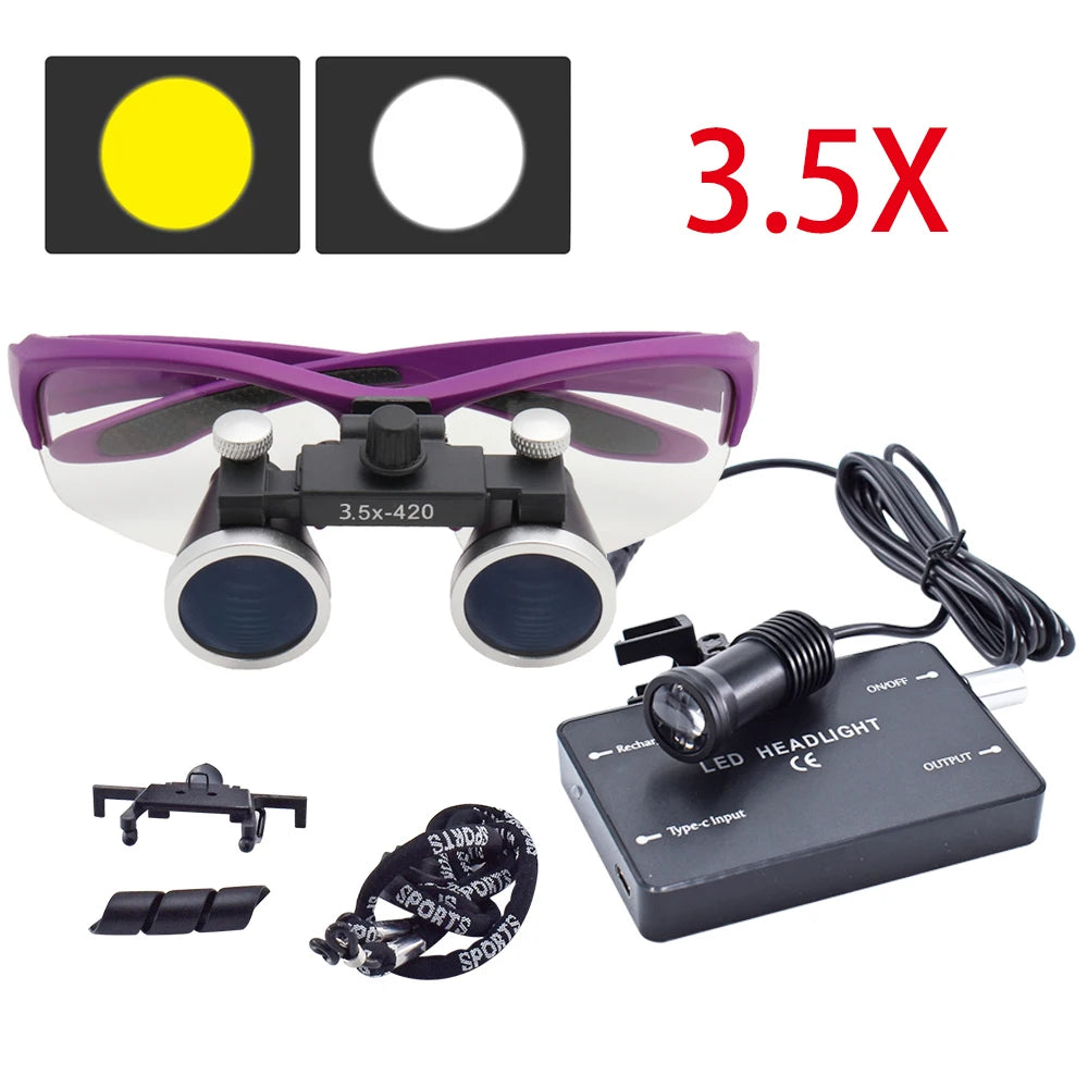 Dental Loupes Dental Magnifier Dental Lab Medical Loupes Magnification Binocular 2.5/3.5x Headlight Headlamp 3W/5W Seperately