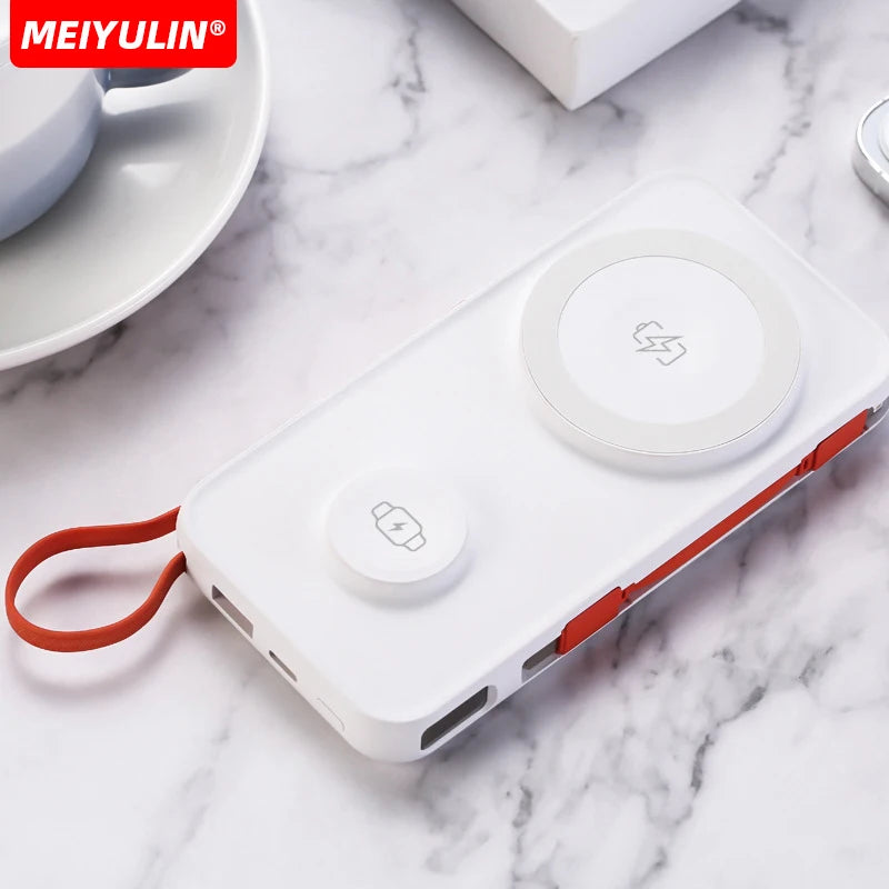 10000mAh Magnetic Wireless Power Bank With Cable Portable USB C Fast Charging External Battery For IPhone 15 Samsung Apple Watch