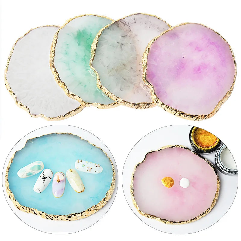 Natural Resin Stone Luxury Nail Art Palette Mix Color Drawing Pallet Gel Polish Display False Nail Tips Shelf DIY Manicure Tools