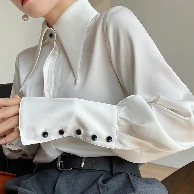 Autumn Fashion Button Up Shirt Spring Vintage Blouse Women White Lady Long Sleeves Female Loose Streetwear Shirts Design Tops