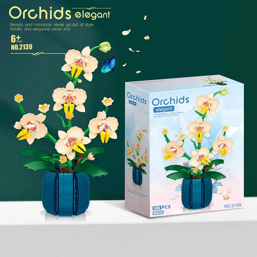 616PCS Orchid Building Blocks Flowers Bouquet Flower Blocks Bonsai Plant Model Bricks Romantic Home Decoration Toy For Kids Gift